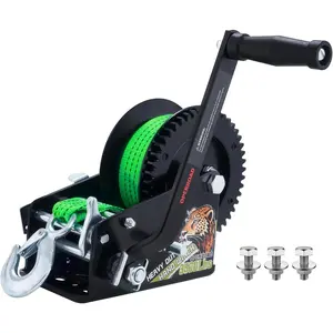 OPENROAD 3500LB Boat Trailer Winch - 32FT Green Strap, Heavy Duty Hand Winch with 2-Way Ratchet 4:1/8:1 Gear - Effortlessly Tow Boat,Trailer, RV, ATV, and Jet Ski - Includes Installation Screws