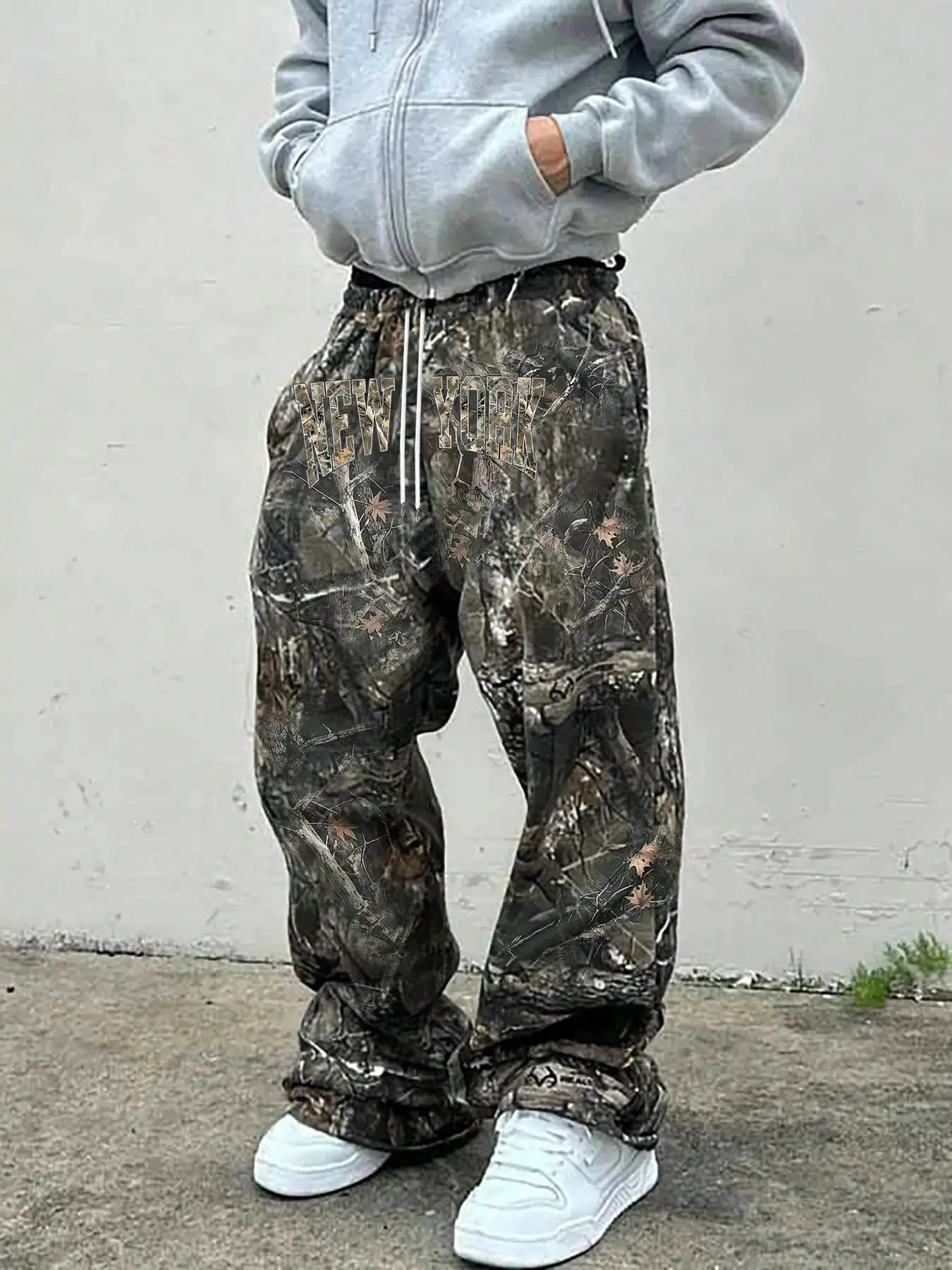 Men's Casual Camo Long Pants, Loose-Fit Drawstring Wide Leg, All-Season Comfortable Fabric, Stylish Letter Print Design, Camouflage Print Pants, Casual Comfy Pants
