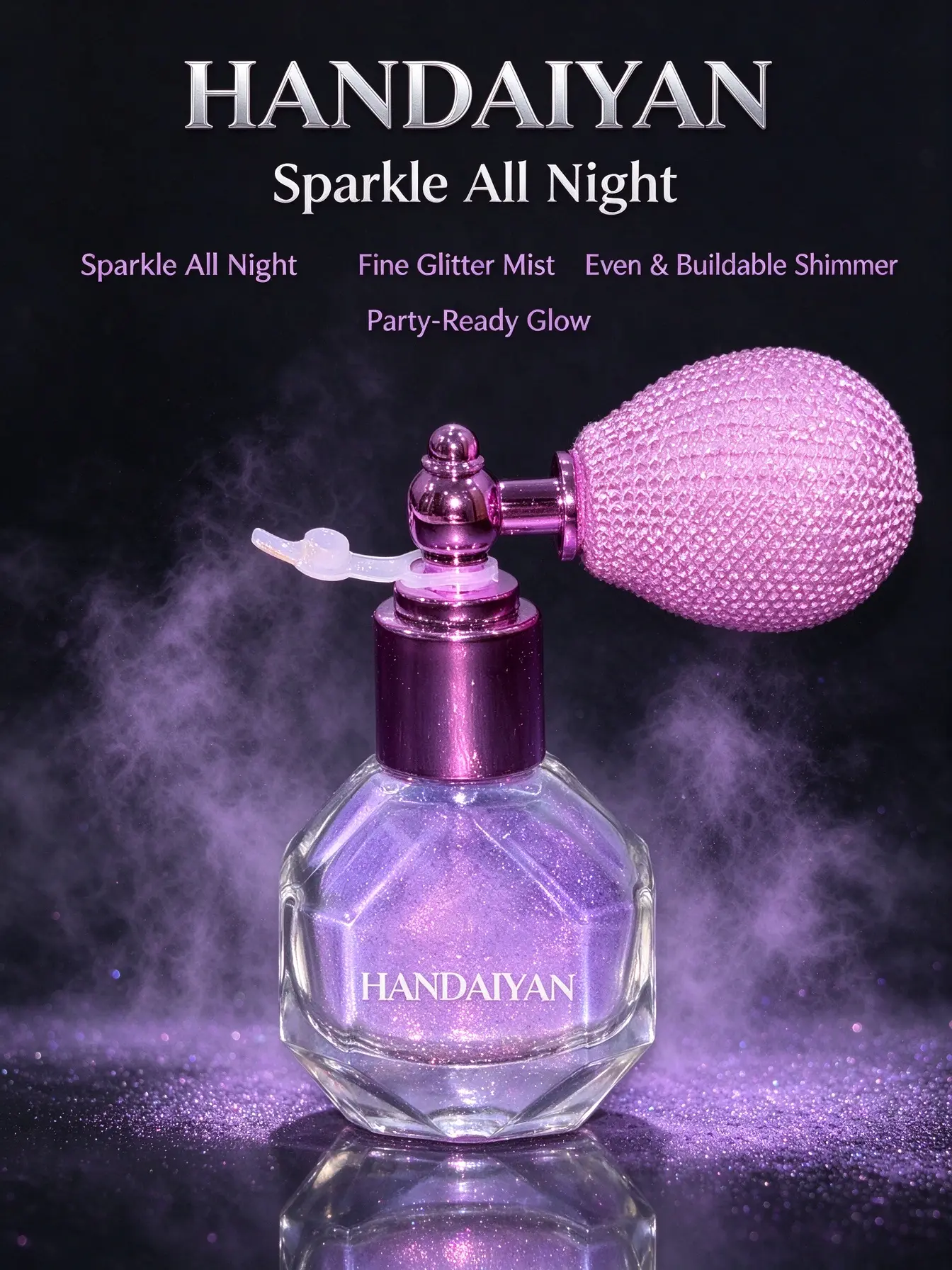 HANDAIYAN Purple Airbag Glitter Spray, Shimmer Highlighter Powder for Face Body Hair Halloween Witch Makeup