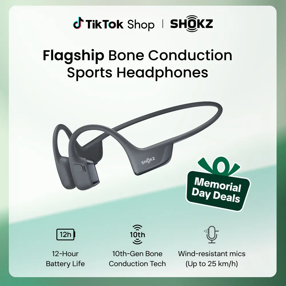 SHOKZ OpenRun Pro 2 - Open-Ear, Bone Conduction Sport Headphones - Sweat Resistant, Workout Headphones with Deep Bass and Smart Mic
