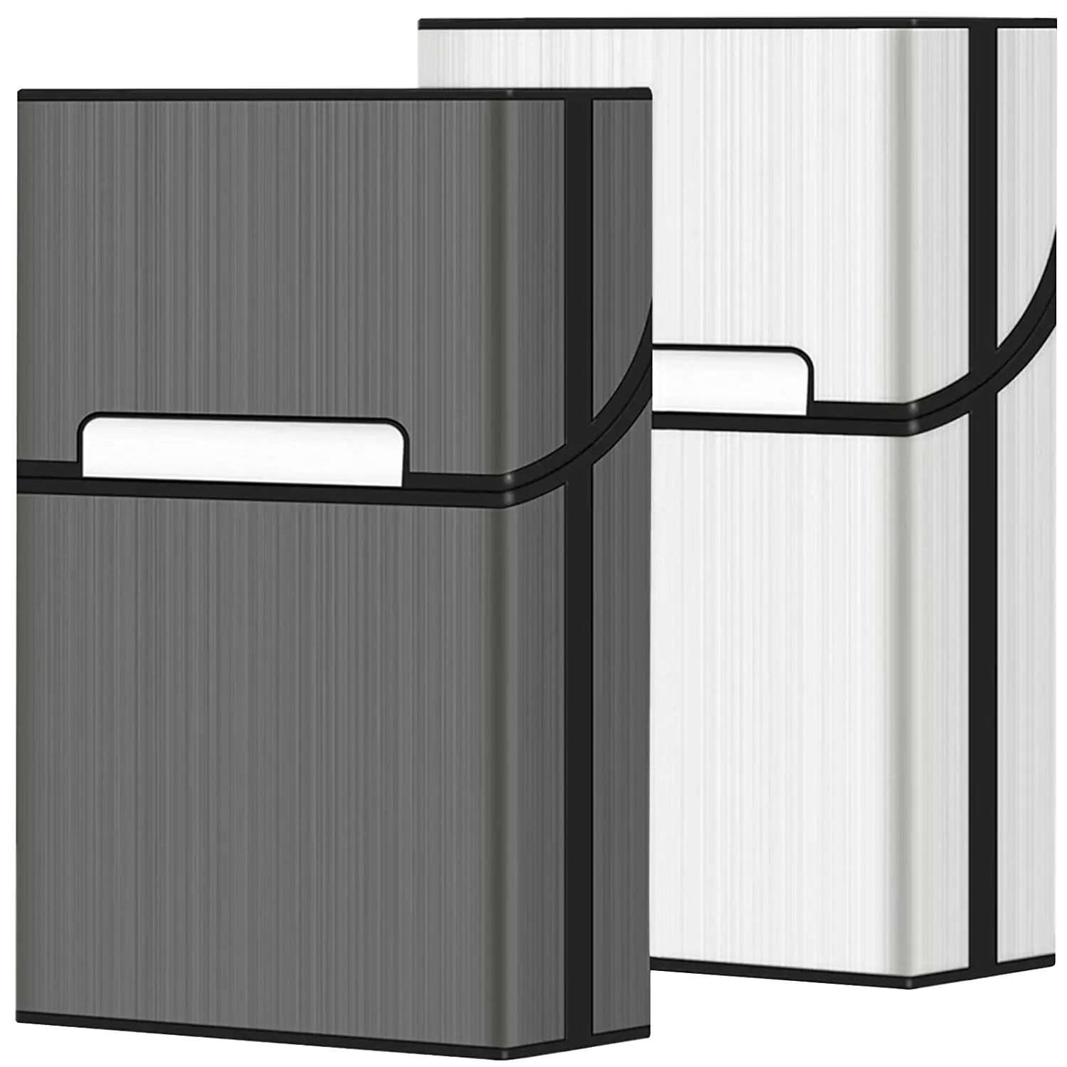 Roygra Cigarette Case (2 Pack), Magnetic Switch 20Pcs Cigarette Holder Case for Men Women, Cigarettes Smoking Accessories, Metal and Plastic Box for Smoke (Gray + Silver, 85Mm King Size) roygra