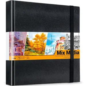 Mixed Media Pad - 8.3" x 8.3" Square Mix Media Sketchbook, 120 lb/200 gsm Heavyweight Papers, 78 Sheets/156 Pages, PU Hardcover Multi-Media Paper Pad for Acrylic Painting Christmas Gift