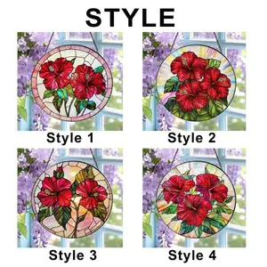Red Hibiscus Stained Glass Suncatcher: Flor de Maga Flowers Window Hanging, Floral Glass Art