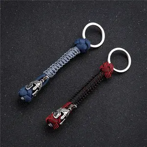 Vintage Spartan Warrior Lanyard Metal Keychain Handmade Woven Survival Paracord Rope Keyring For Men Jewelry Accessories