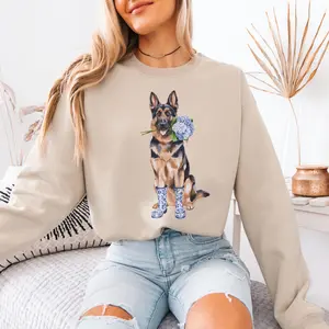 Floral German Shepherd Short Sleeve T-Shirt / Sweatshirt / Hoodie  , Shepherd Lover Gift, Coquette GSD Teacher Crewneck, Flower Dog Mom Mothers Day Cotton Fabric