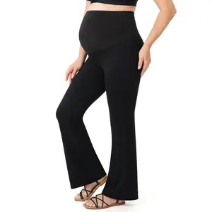 Momcozy Maternity Yoga Pants,MA003 Maternity Flare Leggings Over The Belly, Pregnancy Leggings Buttery Soft Triple Wrap Force