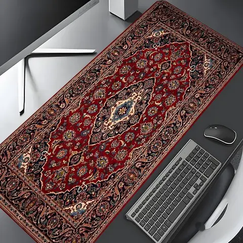 Vintage Floral Persian Rug Design Large Gaming Mouse Pad, Stylish Desk Mat Desk Protector with Non-Slip Rubber, Multi-Size for Laptop & Desktop Use, Office Corporate Work Desk Accessories, Computer Desk Accessory