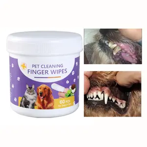 No-Rinse Teeth Cleaning Wipes,Dog,cat,60 Count, Teeth,Ears,Eyes Cleaning,Dog Toothbrush Finger Dental Wipes to Remove Plaque & Tartar,Herbal Formula,Gentle and Non-irritating