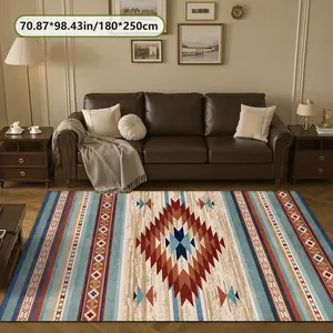 Velvet Soft Comfortable Home Rug, Geometric Pattern Rug, Ethnic Geometric Print, Holiday Decor Carpet for Hallway Living Room Bedroom Door Mat Indoor Outdoor Use