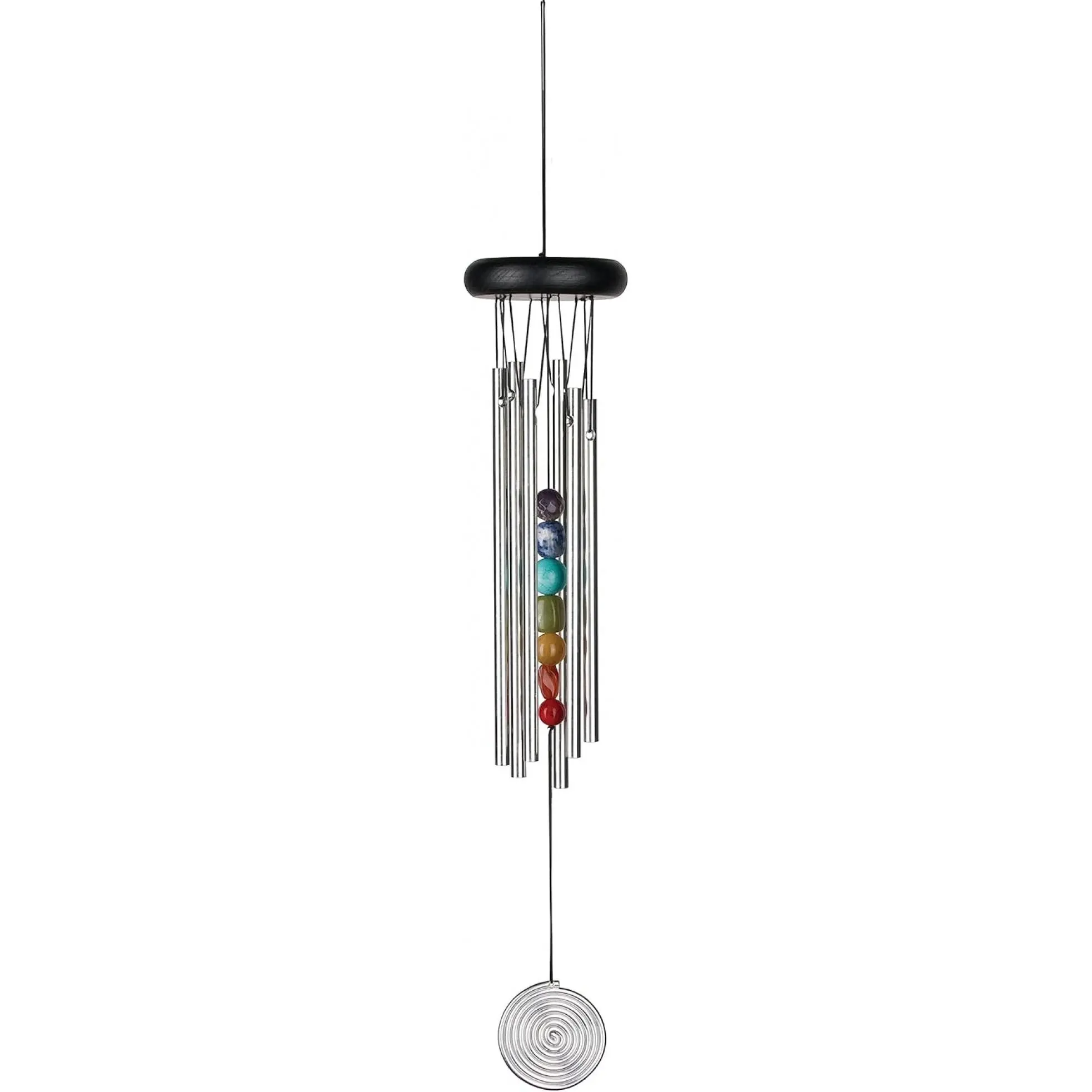 Woodstock Wind Chimes for Outside, Outdoor Decor, Outdoor and Patio Decor, Porch Decor, Meditation, Yoga, Awareness, Relaxation, 17" Woodstock Chakra Chime Seven Stones (CC7)