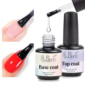 AWStorG 15ML 1/2 Bottle Base Coat and Top Coat Gel,No Wipe Shine Finish Soak Off Gel,Foundation Combination for UV LED Long Lasting  Nail Polish