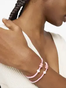 Elegant and cute style pink braided rope bear bracelet, adjustable size imitation pearl light luxury style women's fashion bracelet jewelry gift