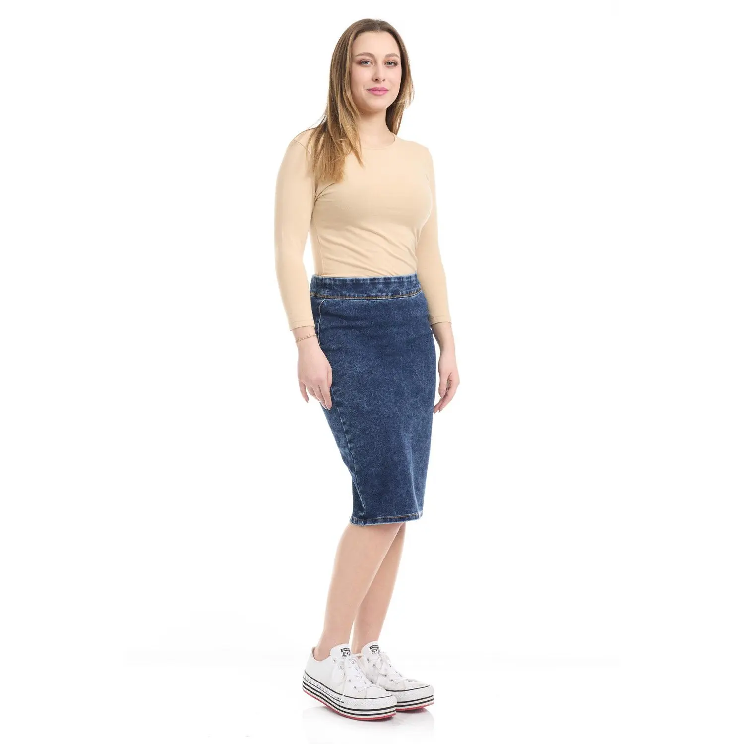 Denim Blue Modest Jean Pencil Skirt for Women 'Venice'