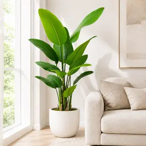 5.25ft Artificial Bird of Paradise Plant, 13 Touch-Realistic Leaves, Indoor Faux Decor for Home & Office （Without White Pot )