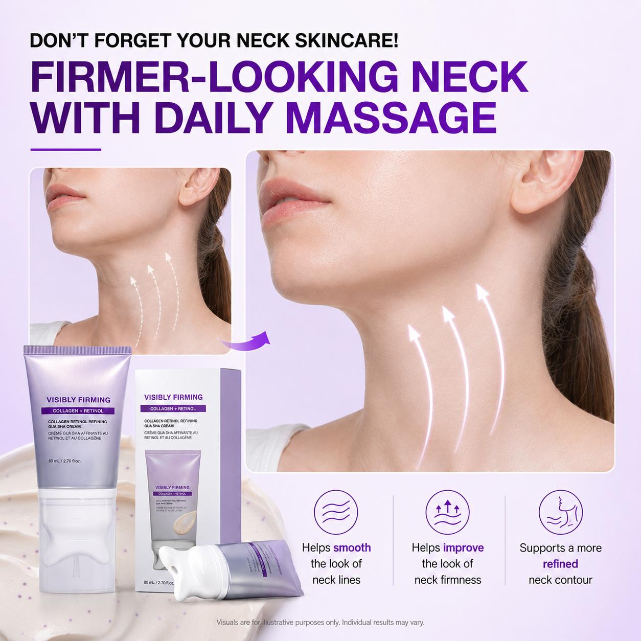 2-in-1 Gua Sha Neck & Face Beauty Cream - Retinol & Collagen Anti-Aging Facial Massage Cream for Jawline V-Line Care, All Skin Types, Moisture-Boosting Hydrator, 2.7 fl oz, Hydrating