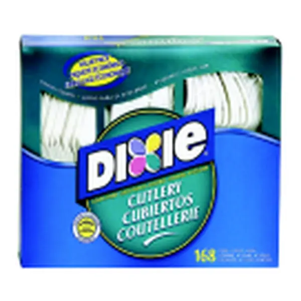 Dixie Disposable Heavy-Duty Cutlery Combo Box - White Polypropylene Plastic, 168-Piece Pack with Knives for Home, Party Supplies