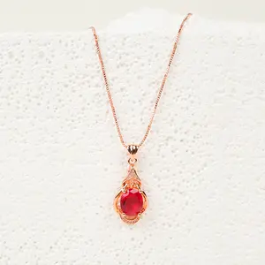 Pigeon Blood Red Teardrop Gemstone Necklace | Gold-Plated Elegant Pendant for Women