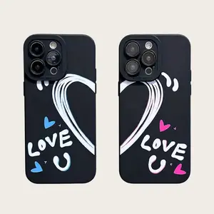 Couple Smartphone Casing Set - Red & Blue Heart Puzzle Design, Frosted TPU Cellphone Accessories, Comfortable Grip, Effective Protection for Phone17/16/15/14/13/12/11 Pro Max Plus Handheld Cases