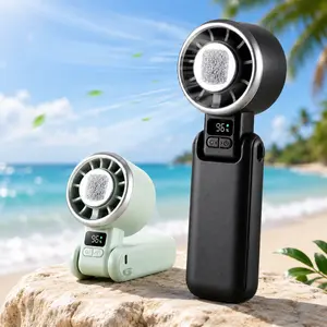 2026 Upgraded Portable Handheld Fan, USB Rechargeable Personal Cooling Fan with 5-Speed Wind & Digital Display, Powerful Mini Pocket Fan for Travel, Outdoor, Beach, Office, Camping, Hot Flash Relief, Quiet Long Battery Life