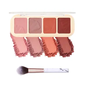 Matte Face Blush Palette Kit with Brush-4 Color Pink Plum Orange Silky Mineral Blendable Blusher Contour Powder for Cheek,Longlasting Facial Beauty Mother's Day Christmas Makeup Gift for Women-01