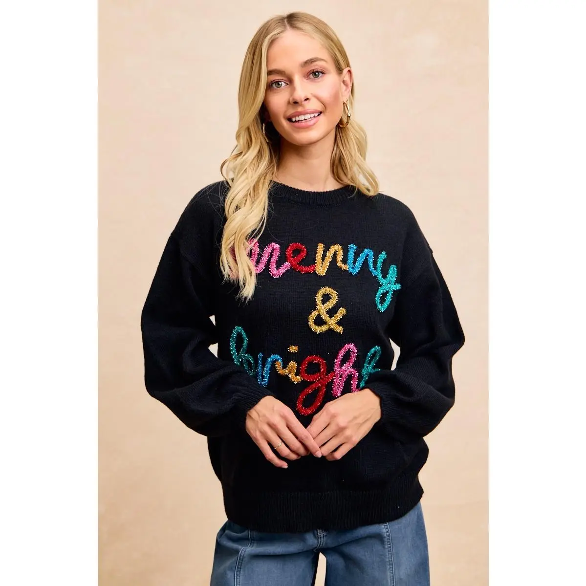 BiBi Tinsel Lettering Christmas Sweater
