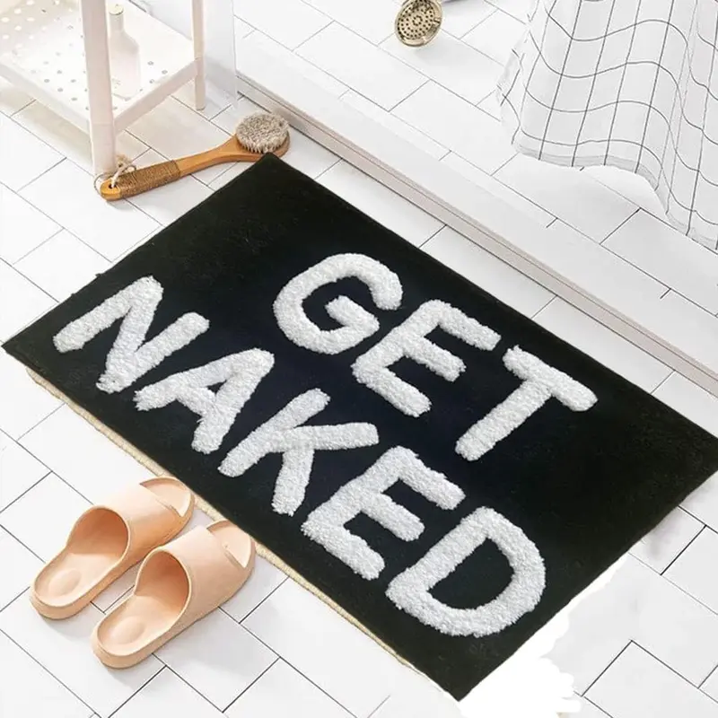 Black and White Microfiber Bath Mat with "GET NAKED" Text Print - Soft Absorbent Mats, Anti-Slip Water-Resistant, Quick Drying, Super Soft, Machine Washable Home Vanity Floor Liner (Bathroom, Living Room) Microfiber Bath Rugs, Microfiber Bath Rugs Quick D