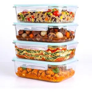 Pack 52oz Large Glass Food Storage Containers With Lids - Meal Prep Containers With Airtight Lid For Baking, Dishwasher, Microwave And Oven Safe