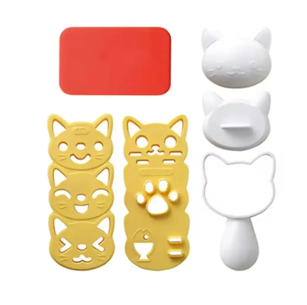 TIKA Cute Cat Rice Ball Mold for Kids, DIY Sushi Onigiri Shaper with Nori Punch Cutter and Bento Accessories