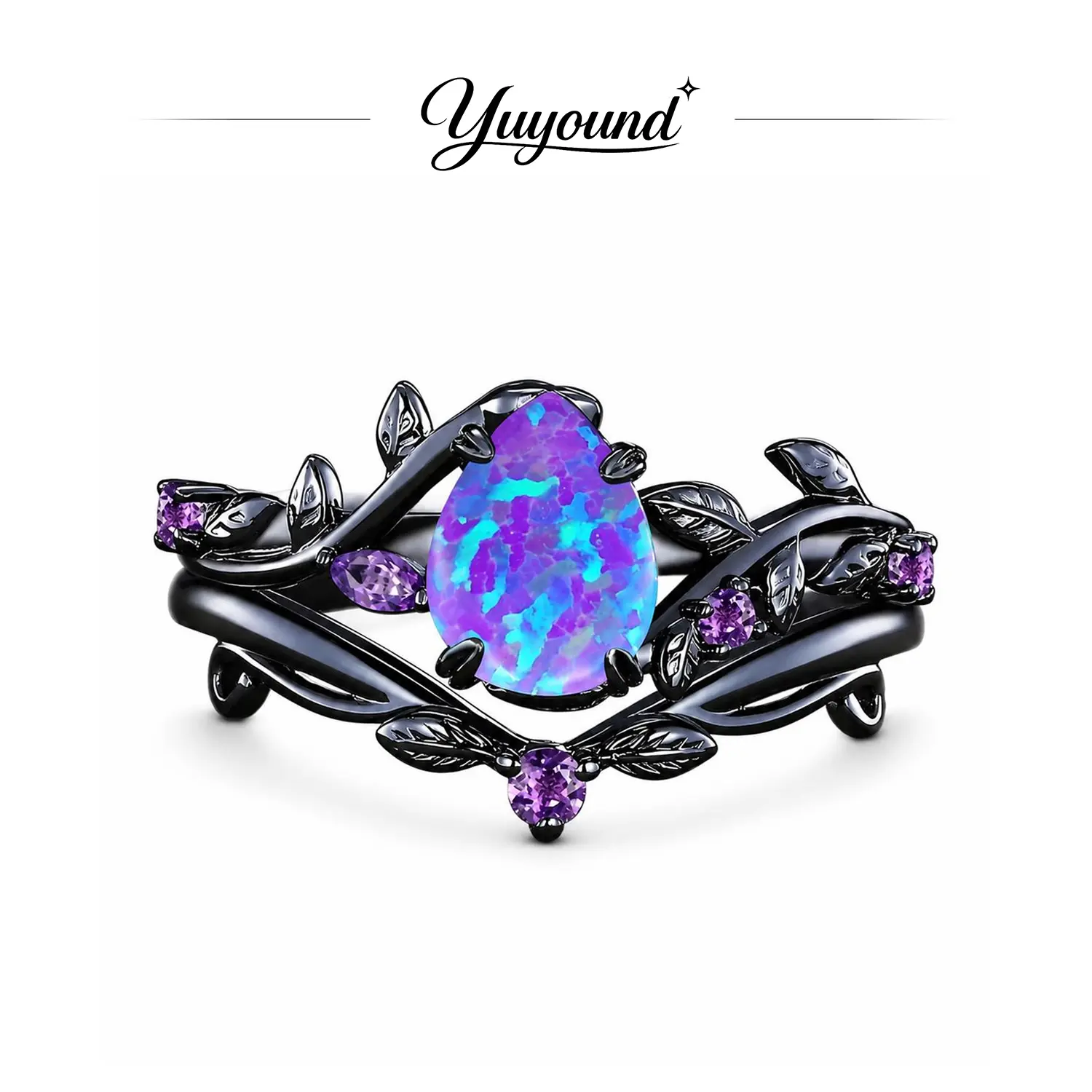 Purple Opal Grapevine Ring for Women, Vintage Leaf Design Statement Ring, Elegant Fashion Jewelry, Daily Wear Party Gift Accessory