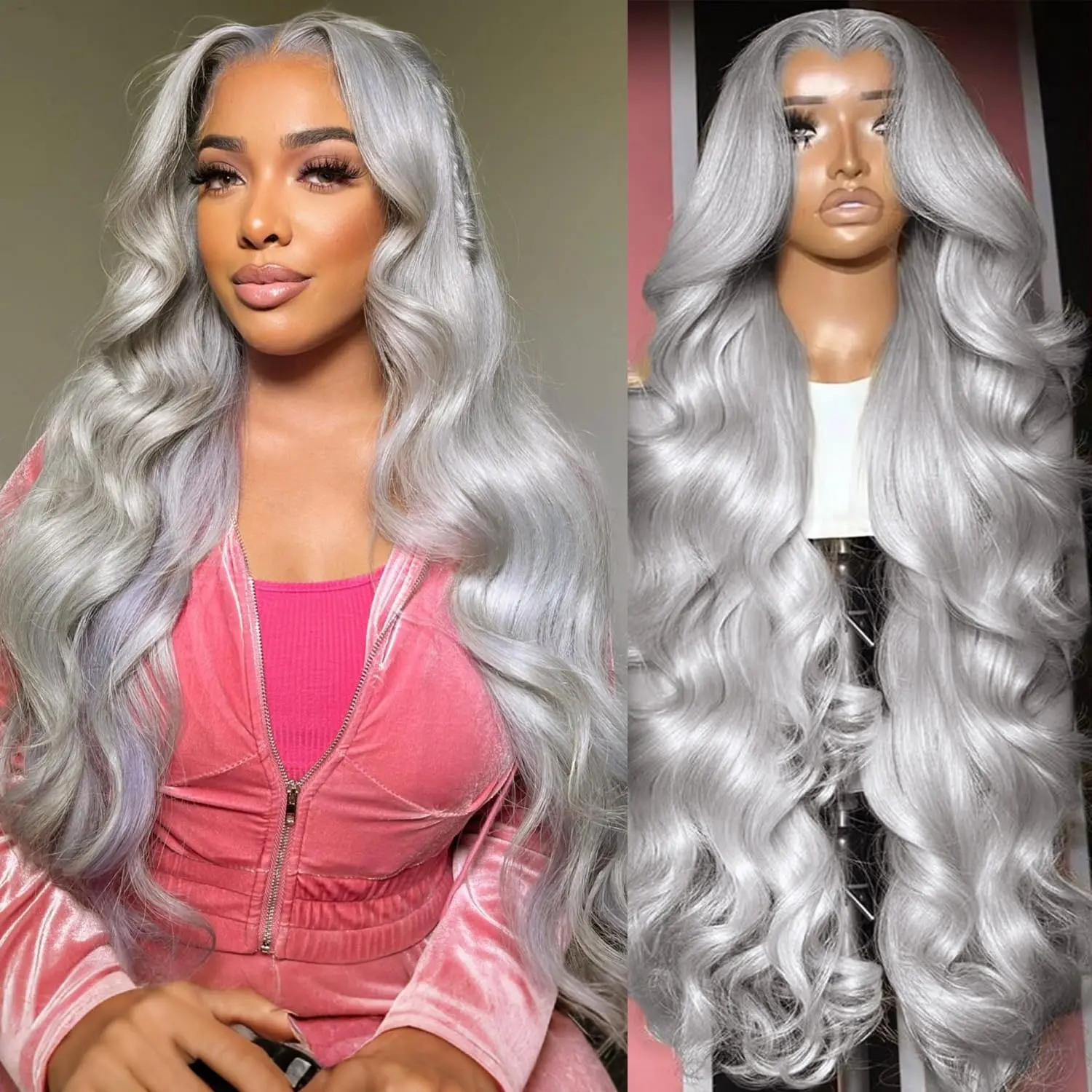 Grey Synthetic Body Wave Lace Front Wig