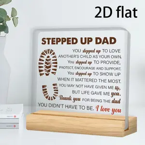 Stepdad Gifts From Stepdaughter Stepson, Stepfather Gifts for Birthday Father's Day, Stepped up Dad Clear Acrylic Desk Decorative Sign for Home Decor