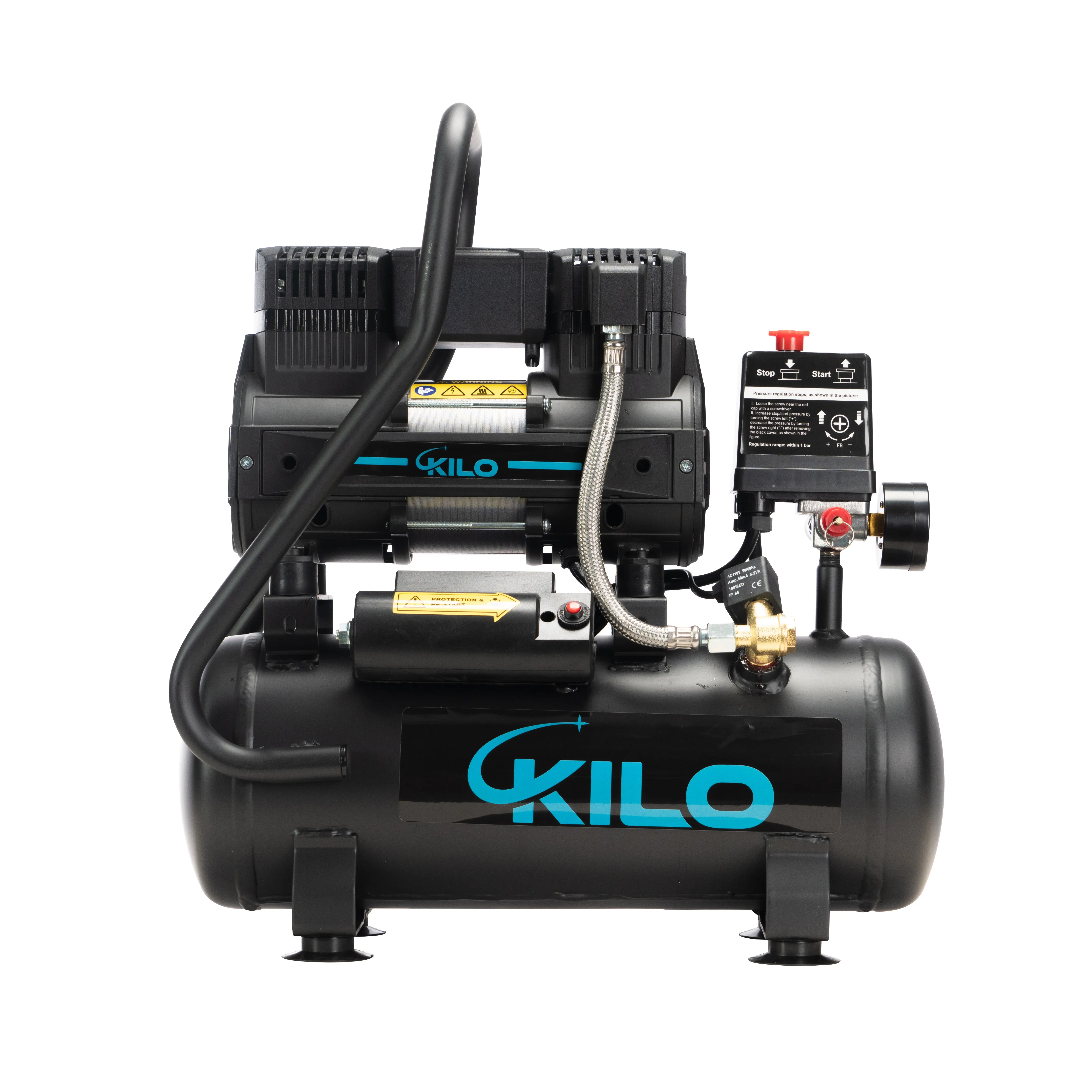 Oil Free Air Compressor 2 Gallon 1.0HP Max.115 PSI Pressure 65dB Ultra Quiet for Auto Repair, Tire Inflation, Spray Painting & Woodwork Nailing