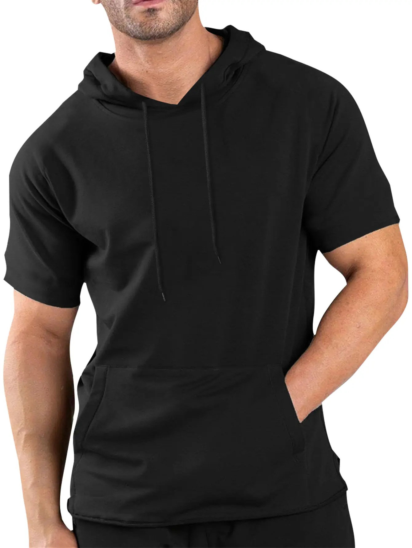 Men's Lightweight Summer Plain Short-Sleeve Hooded T-Shirt - Menswear Crewneck Top, Ideal for Casual Outings, Sports, Great as Gift for Boyfriend Tops t shirts t shirt for men men's summer t shirts