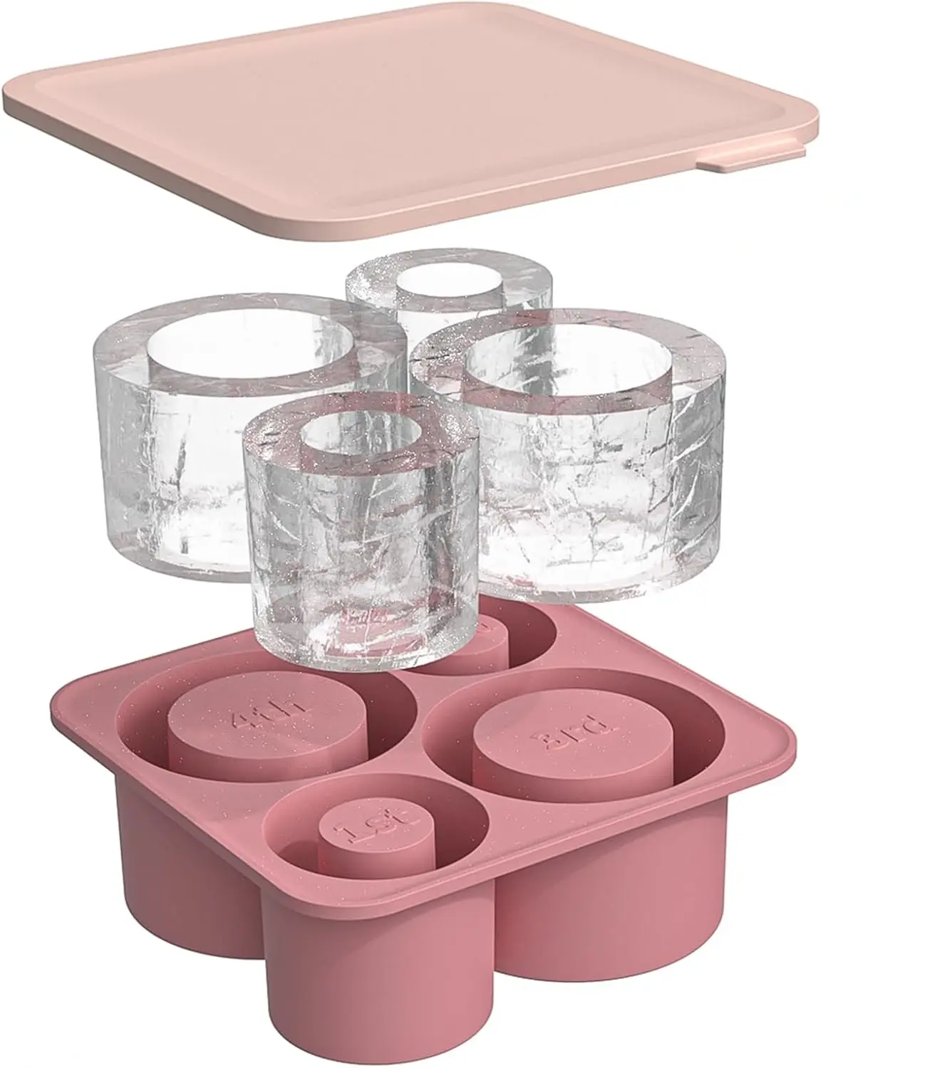 Large Silicone Ice Cube Trays for Freezer with Lid for 20-40oz Stanley Cup IceFlow - Ice Mold - Reusable Ice Cubes Mold with Lid for Stanley Cup Accessories BPA Free,Dishwasher Safe (Pink)