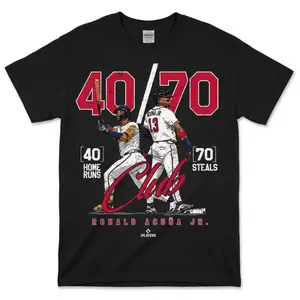 [Graphic Tee][100%cotton]40-70 Ronald Acuna Jr Atlanta MLBPA Baseball MVP Graphic Tee Home Runs Steals Shirt Retro Baseball Fan Streetwear Unisex Cotton Crew Neck Short Sleeve Casual Game Day Outfit Camiseta Verano Sports Legend Tee