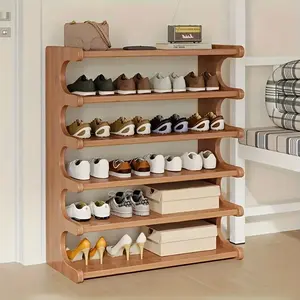 5/6-layer practical storage rack, shoe rack, space-saving design, multi-layer independent storage rack, wood grain finish, easy to assemble, self-supporting cubic shoe storage rack, storage rack, suit