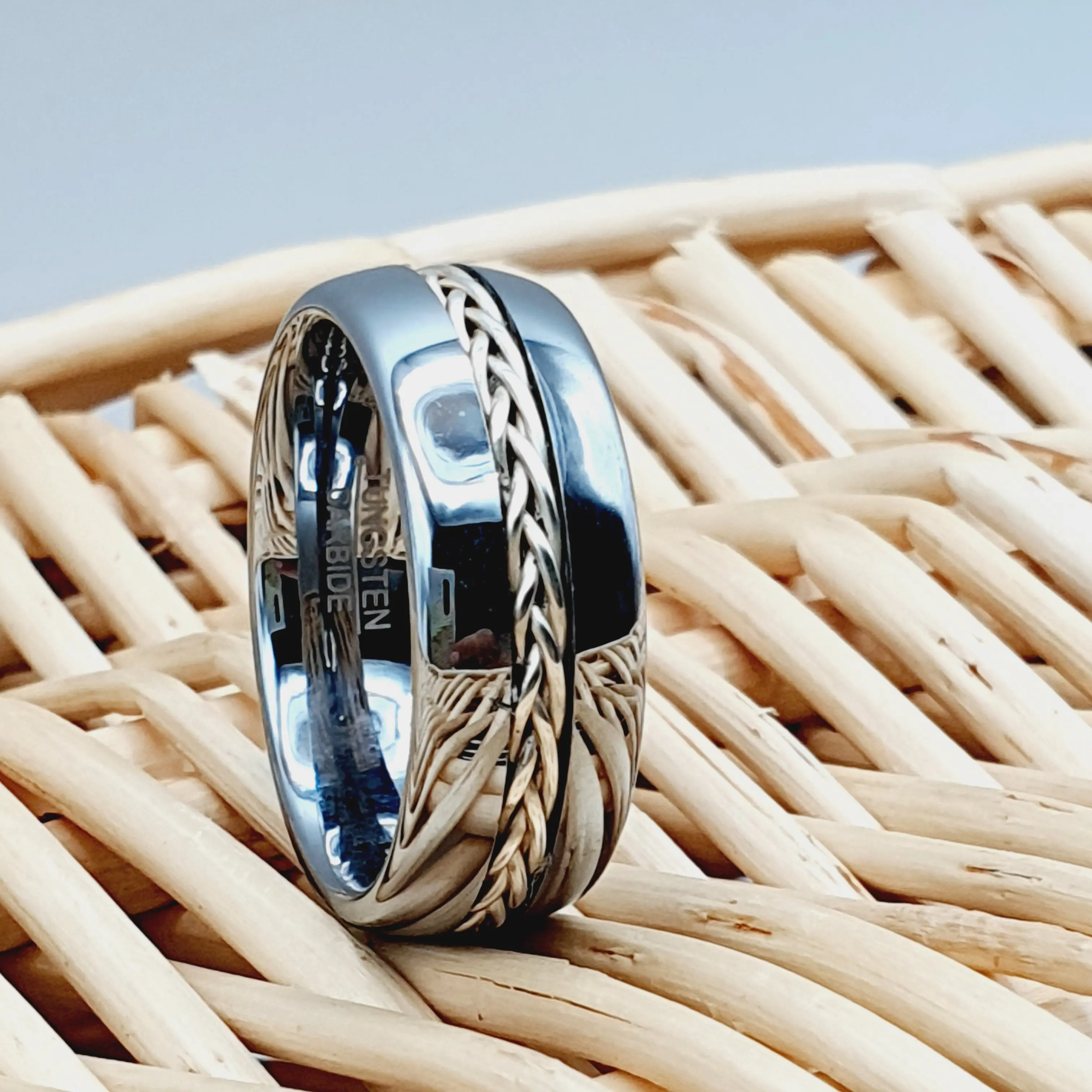 Men's Tungsten Wedding Band, 8MM Braided Tungsten Ring, Carbide Unique Band Ring