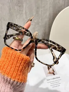 Women's Acrylic Lightweight Glasses Pilot Square Frame Fashion Leopard Pattern Eyeglasses Stylish Square Frames Trendy Frames Non-Prescription Eyewear for Daily Reading and Casual Wear Decoration
