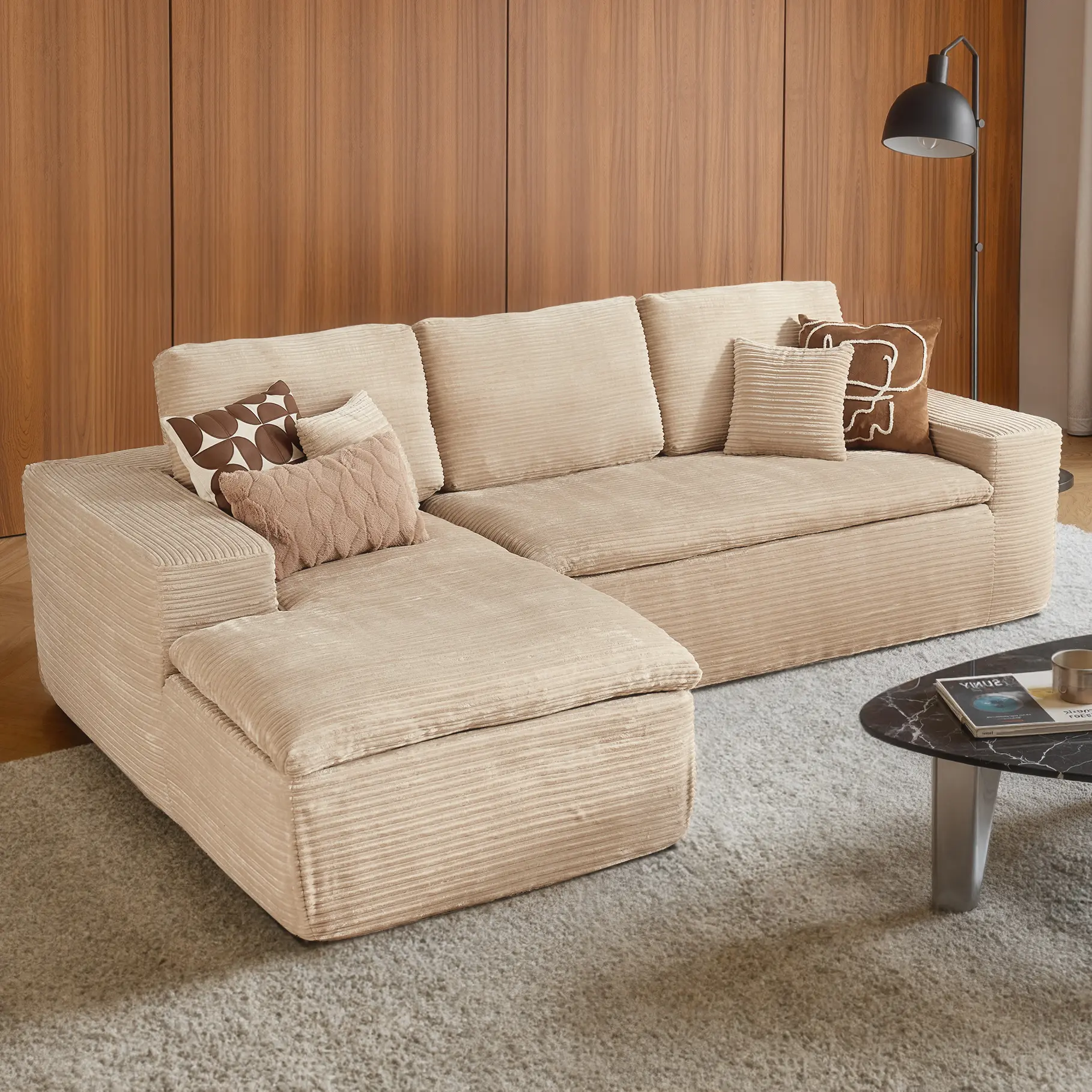 Beige Corduroy Left Chaise