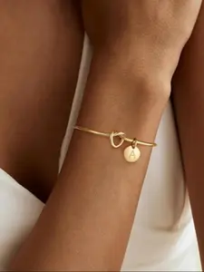 Initials A-Z Letter Charm Decor Adjustable Open Bangle, Letter Link Bracelet, Fashionable Jewelry for Women & Girls, Trendy All-match & Exquisite Jewelry for Birthday Gift