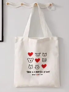 Heart Pattern Printed Casual Storage Bag, Night Scene, Fashionable and Trendy, Suitable for Daily Shopping Office and Various Occasions
