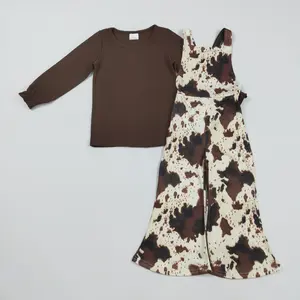 Cow Print Girls Overalls Set