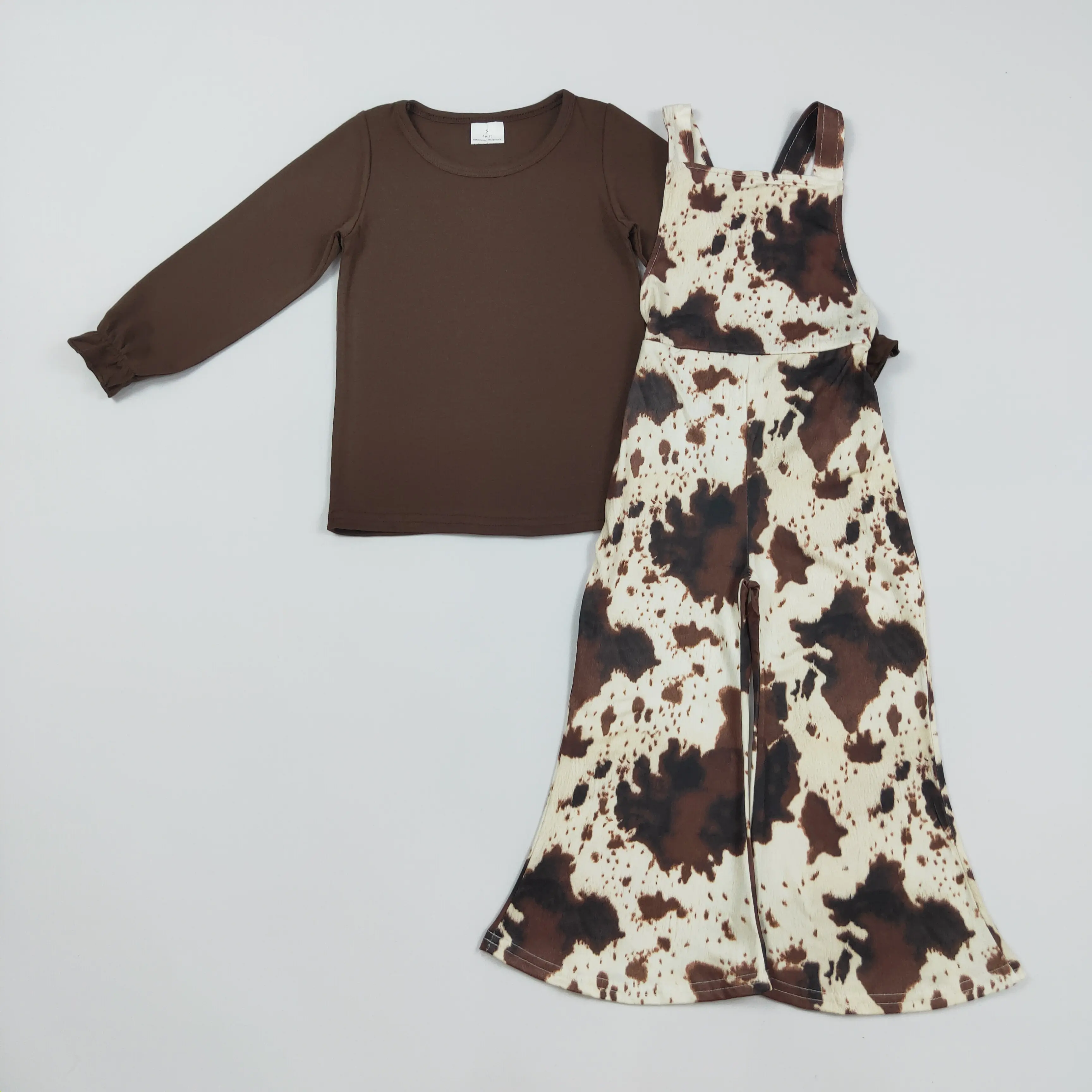 Cow Print Girls Overalls Set