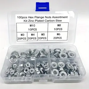 100pcs galvanized hexagonal flange nuts - anti slip, fully threaded, tooth polished, used for safe fastening