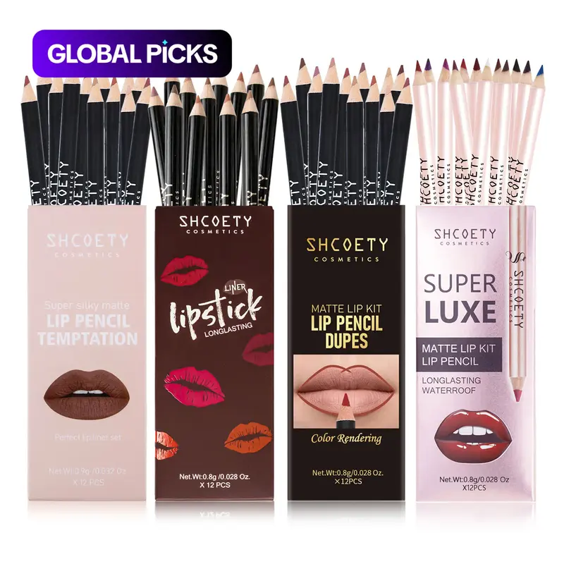 Holiday Gift Set, Matte Velvet Finish, Bold Color Cosmetic Lip Liner, Precise Lip Shaping, Soft Yet Firm, Smooth Application, 12/48 Pieces, Women's Makeup Kit #GLOBAL PICKS