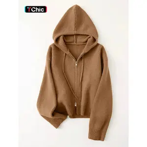 [LTO]Women'S Elegant Hooded Knit Cardigan, Winter Fashion Soft Comfortable Drawstring Sweater Top, New Arrival Casual Chic Design Knitwear, Outerwear