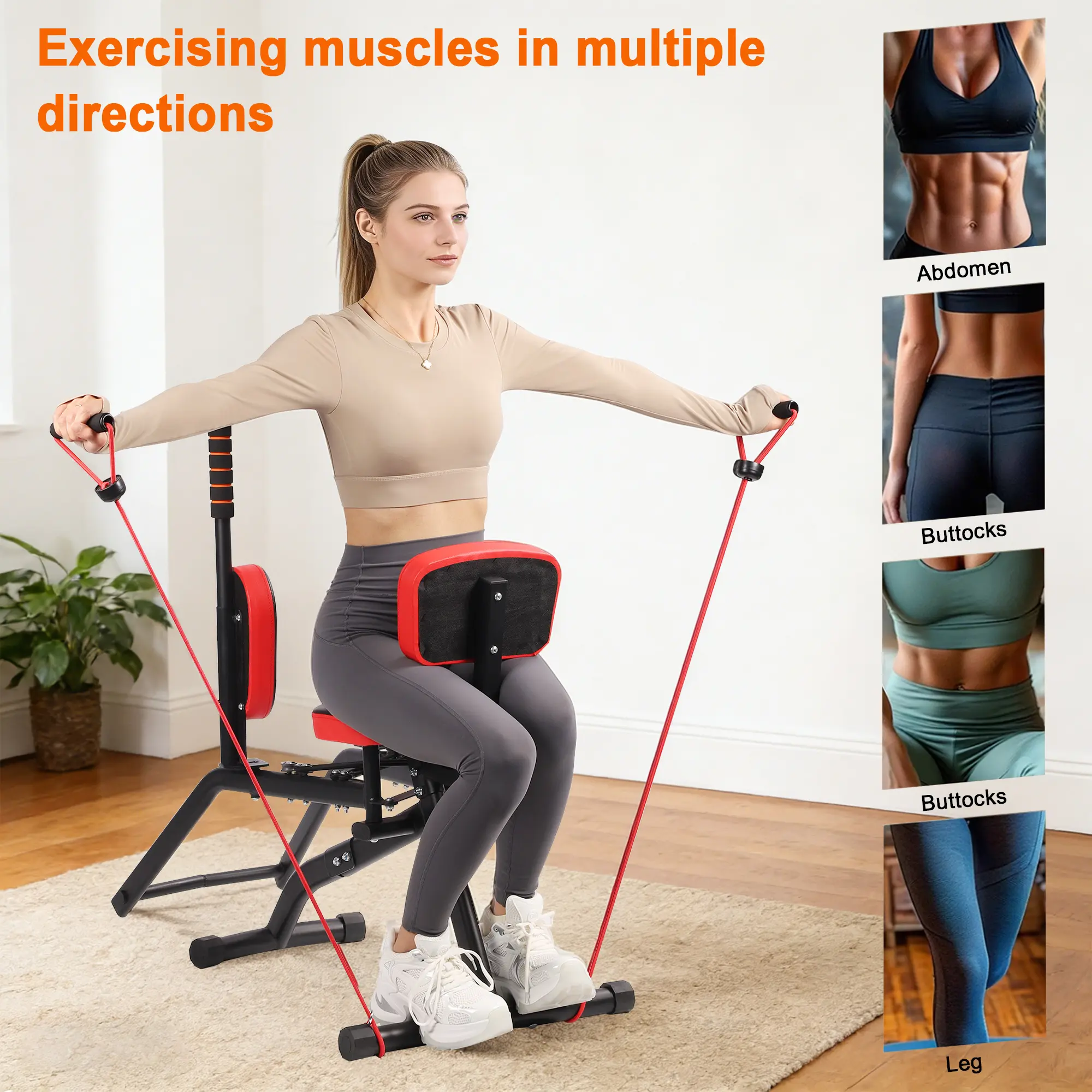 Hip Abductor Adductor Machine for Home Gym, Glute, Thigh & Leg Workout Equipment with Adjustable Resistance Bands