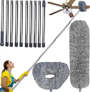 20+ Ft High Reach Ceiling Fan Duster &Microfiber  Brush Duster with 3-14 ft Spliceable Pole Microfiber  Duster for Spider Web, High Ceiling, Blinds, Furniture Cleaning Tool Kit