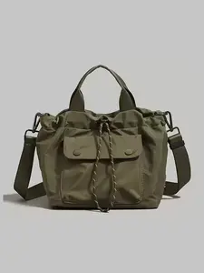 Casual drawstring bucket bag, versatile lightweight handbag, fashionable textured shoulder crossbody bag, simple solid color shoulder commuter bag, suitable for daily commuting, matching and other scenarios, Adjustable Shoulder Bag, Cross Body Bags