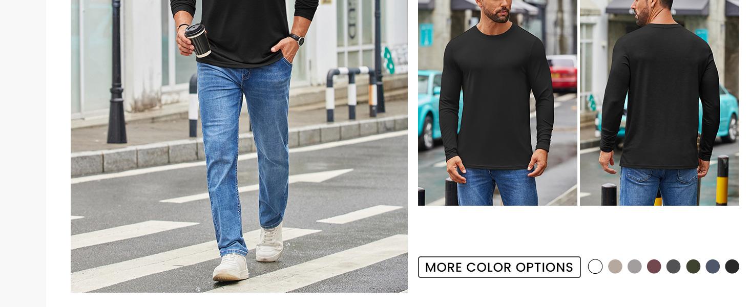 COOFANDY Men's Crew Neck T-Shirt Long Sleeve Casual Pullover Tees Soft Stretch Basic Tee Shirts